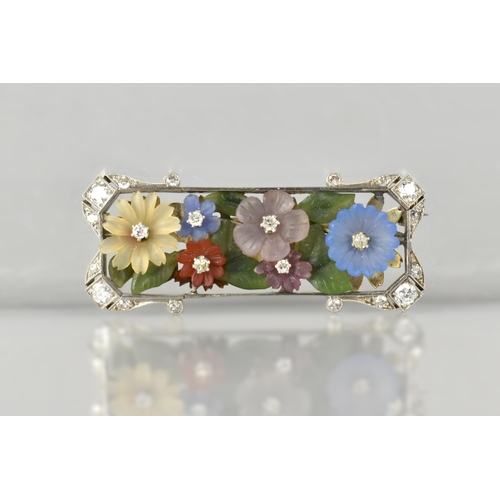 1 - An Early 20th Century Austrian 18ct Gold, Diamond and Hardstone Mounted Floral Brooch Attributed Ern... 