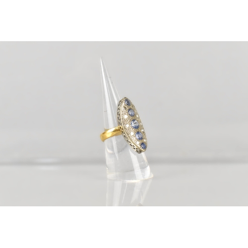 4 - A Large, Sapphire and Diamond Navette Ring, Five Graduated Old Round Cut Sapphires Measuring 5mm Dia... 