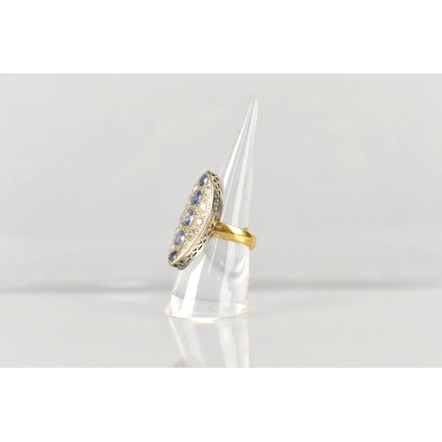 4 - A Large, Sapphire and Diamond Navette Ring, Five Graduated Old Round Cut Sapphires Measuring 5mm Dia... 