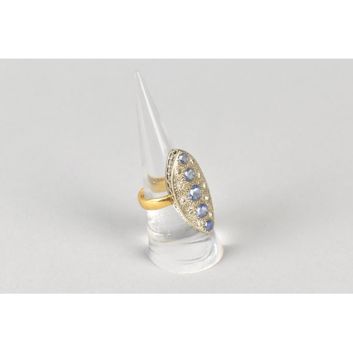 4 - A Large, Sapphire and Diamond Navette Ring, Five Graduated Old Round Cut Sapphires Measuring 5mm Dia... 