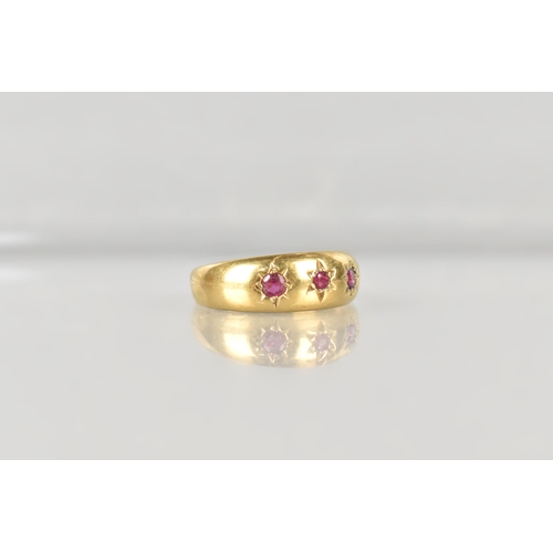 15 - An Edwardian 18ct Gold and Ruby Gypsy Ring, Grain Set Round Cut Matched Stones, Largest Measuring 1.... 