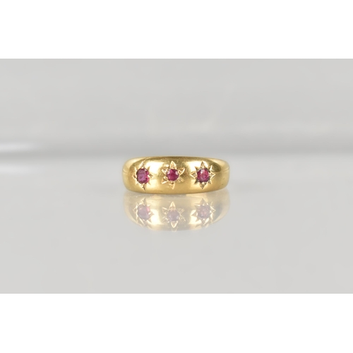 15 - An Edwardian 18ct Gold and Ruby Gypsy Ring, Grain Set Round Cut Matched Stones, Largest Measuring 1.... 