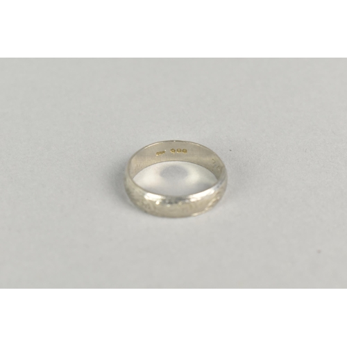 41 - A Platinum Wedding Band, Engraved to the Exterior with Scrolling Decoration, London Hallmark for 198... 