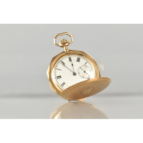 42 - A 14ct Gold Cased Swiss Full Hunter Pocket Watch, Textured Dial Measuring 39.8mm Diameter Having Bla... 