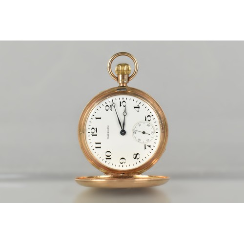 43 - A 9ct Gold Cased Waltham Full Hunter Pocket Watch, White Enamel Dial with Arabic Numerals and Subsid... 