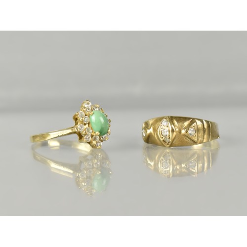 19 - Two Yellow Metal Rings to include White Stone Mounted Example with Raised Lozenge Decoration, Stampe... 