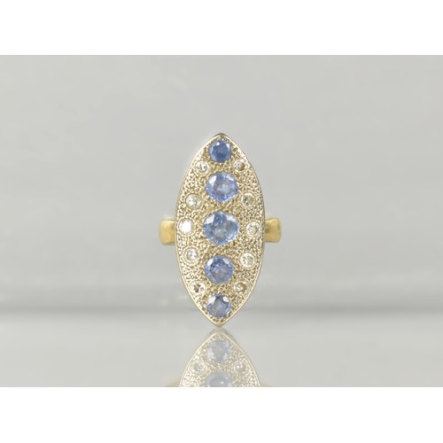 4 - A Large, Sapphire and Diamond Navette Ring, Five Graduated Old Round Cut Sapphires Measuring 5mm Dia... 