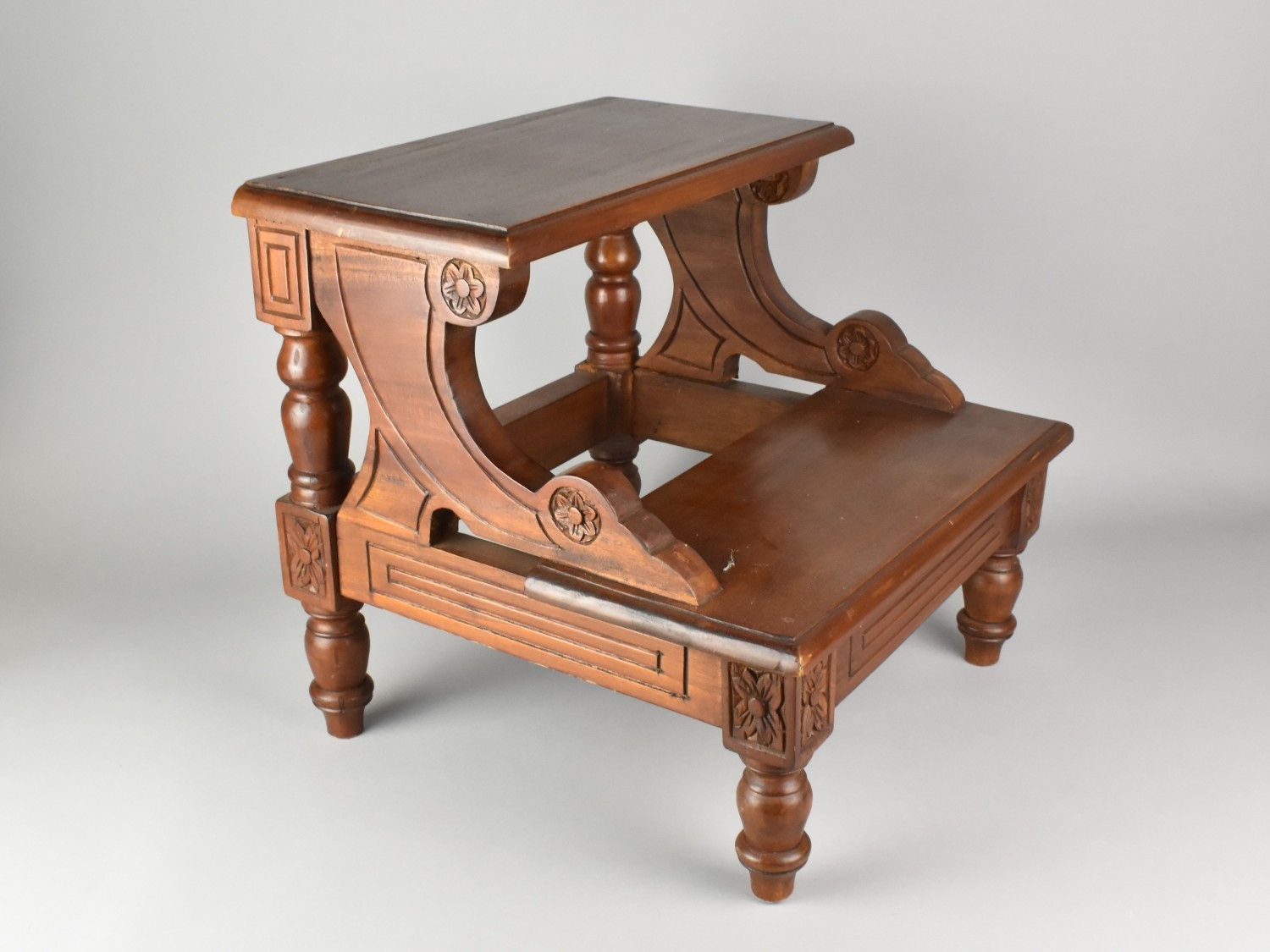 A Mahogany Two Step Library Step, 40cms High