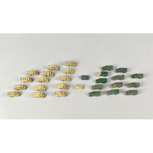 29 - A Collection of Micro Miniature Painted metal wargaming vehicles, the lorries stamped 