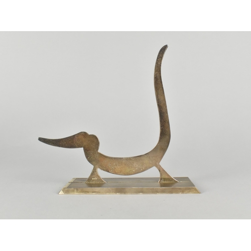 10 - An Italian Lino Sabattini Polished Steel Fretwork Sculpture 'Bassotto', (Dachshund), 15.5cms High