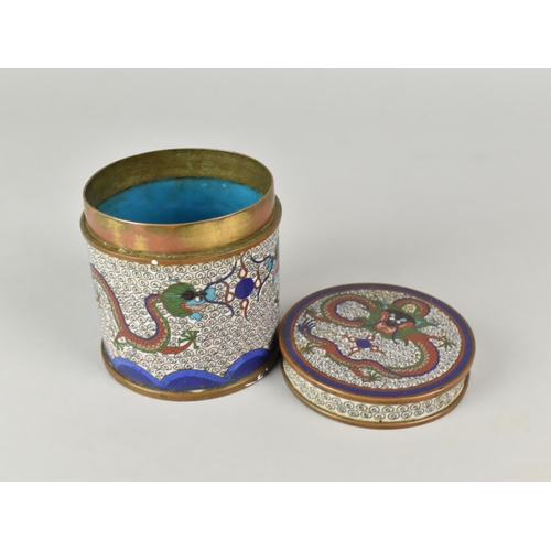 11 - An Early 20th Century Chinese Cloisonne Enamelled Cylindrical Lidded Pot, 7.5cms Diameter and 8cms H... 