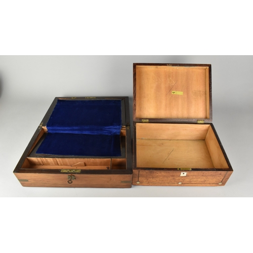 21 - A 19th Century Mother of Pearl Inlaid Rosewood Workbox together with a Brass Mounted 19th Century Ma... 