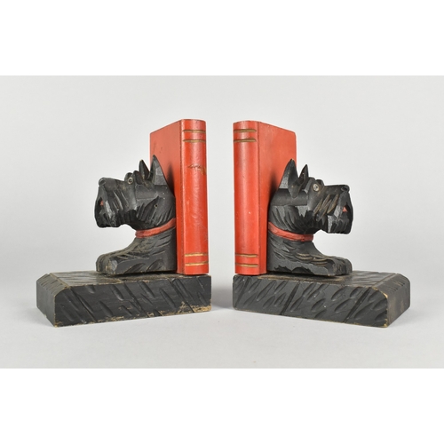 27 - A Pair of Early/Mid 20th Century Carved and Painted Wooden Bookends with Scotty Dog and Book Mounts,... 