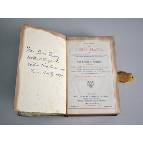 31 - An Early 20th Century Book of Common Prayer, Inscribed for Christmas 1908 with Gilt Brass Clasp and ... 
