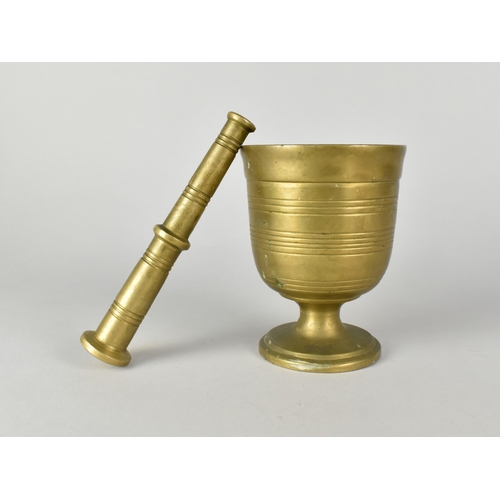 35 - A Mid/Late 20th Century Brass Pestle and Mortar, 10cms Diameter and 13cms High