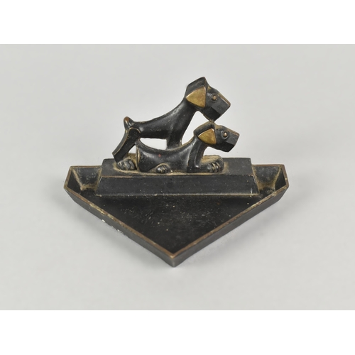 4 - An Art Deco Triangular Bronze Ashtray, Probably German, Decorated with Two Terriers, 9.5cms Wide