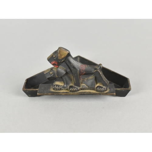 4 - An Art Deco Triangular Bronze Ashtray, Probably German, Decorated with Two Terriers, 9.5cms Wide