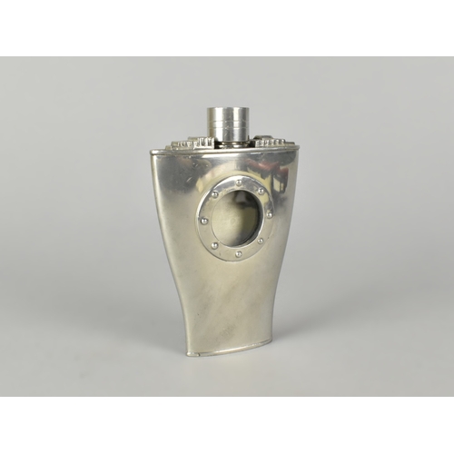 45 - A Royal Selangor Pewter Hip Flask with Central Glazed Porthole, 12cms High