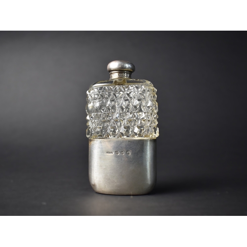46 - A Silver Mounted Cut Glass Hip Flask, Birmingham Hallmark, 11.5cms High