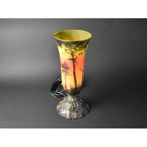 47 - A French Legras Style Table Lamp with Painted Shade, Overall Height 35cms