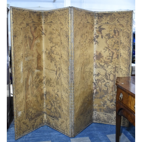 A Very Large Four Panel Tapestry Screen, Each Panel 65cms Wide and ...