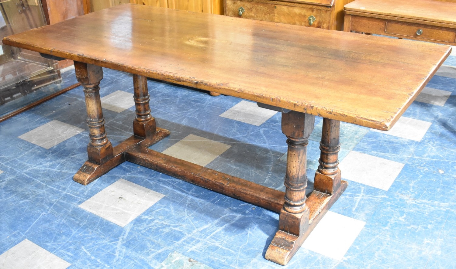 An Oak Rectangular Top Refectory Dining Table, 183cms by 85cms