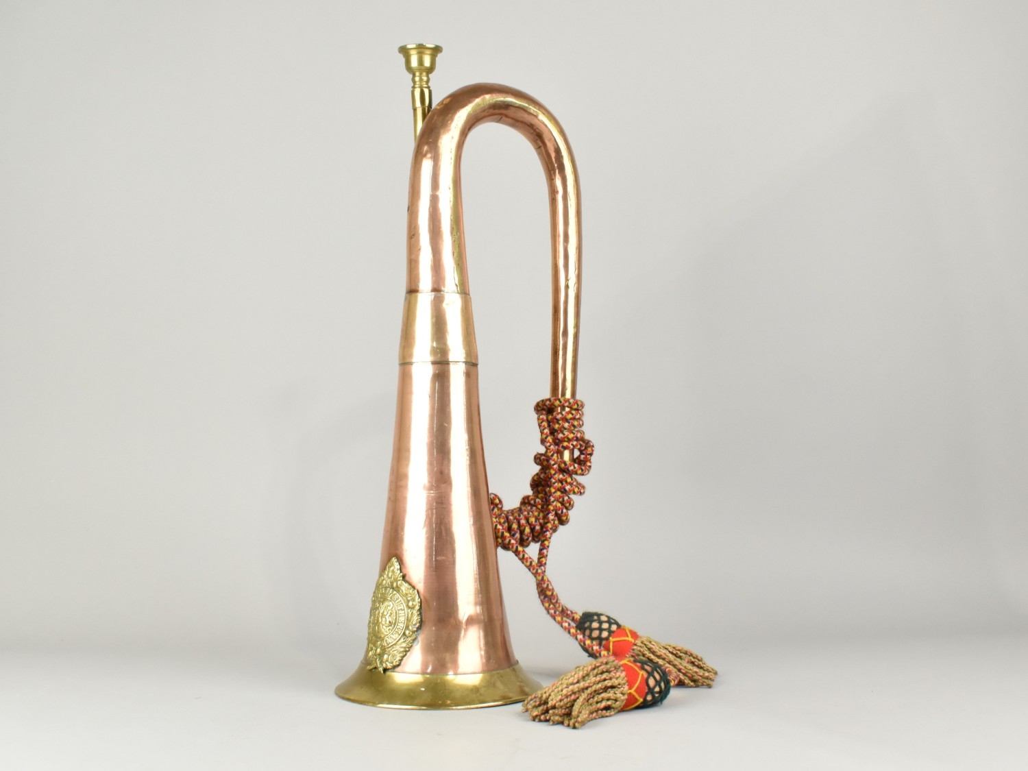 A Copper and Brass Military Bugle with Brass Badge for Argyll and ...