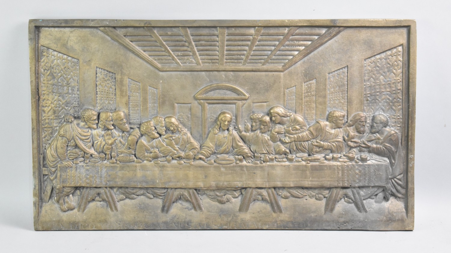 A Large Heavy Bronze Last Supper Plaque, 65 x 36cm