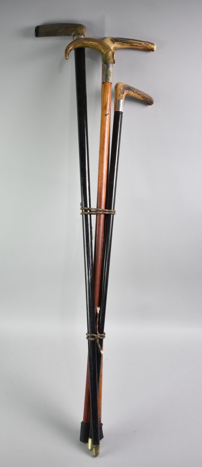 A Collection of Four Walking Canes, Two with Horn Handles, Two Crop ...