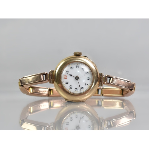 26 - An Early 20th Century Swiss Made Dreadnought 9ct Gold Trench Style Wristwatch and Strap, White Ename... 