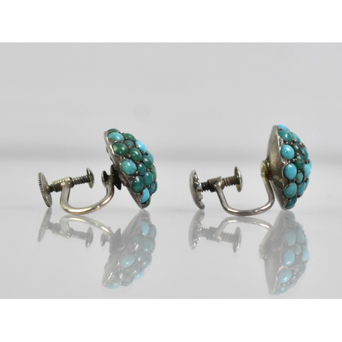 37 - A Pair of Turquoise and Silver Bombe Shaped Screw Back Earrings, Each 12.9mm Diameter, Backs Stamped... 
