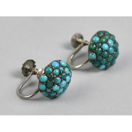 37 - A Pair of Turquoise and Silver Bombe Shaped Screw Back Earrings, Each 12.9mm Diameter, Backs Stamped... 