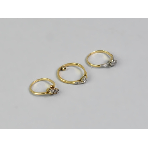 42 - A Collection of Three Diamond and 18ct Gold Rings to include European Cut Trilogy Example, Largest S... 