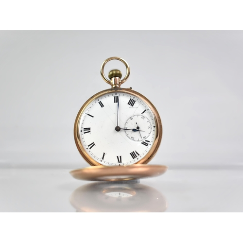 47 - A 9ct Gold Cased Half Hunter Pocket Watch, Enamelled Face with Roman Numerals and Steel Blue Spade H... 
