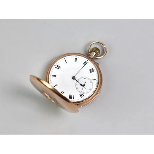 47 - A 9ct Gold Cased Half Hunter Pocket Watch, Enamelled Face with Roman Numerals and Steel Blue Spade H... 
