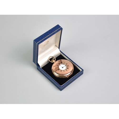 47 - A 9ct Gold Cased Half Hunter Pocket Watch, Enamelled Face with Roman Numerals and Steel Blue Spade H... 