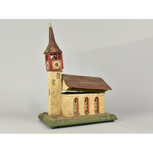 61 - A Late/Mid 20th Century Folk Art Musical Box in the Form of a Swiss Church with Illuminating Bell To... 
