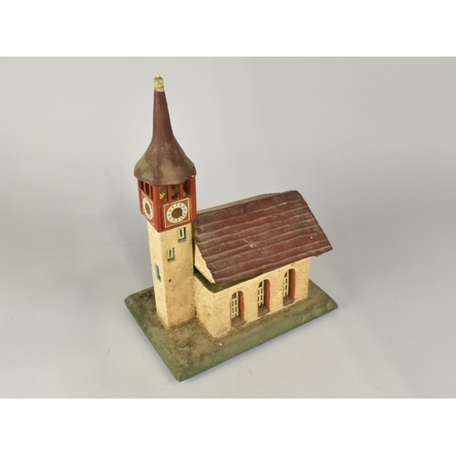 61 - A Late/Mid 20th Century Folk Art Musical Box in the Form of a Swiss Church with Illuminating Bell To... 