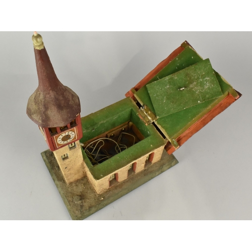61 - A Late/Mid 20th Century Folk Art Musical Box in the Form of a Swiss Church with Illuminating Bell To... 