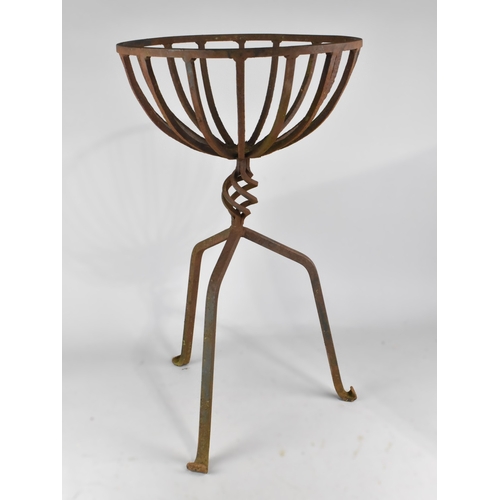 A Vintage Wrought Iron Circular Garden Stand, Tripod Base, 39cms Diameter