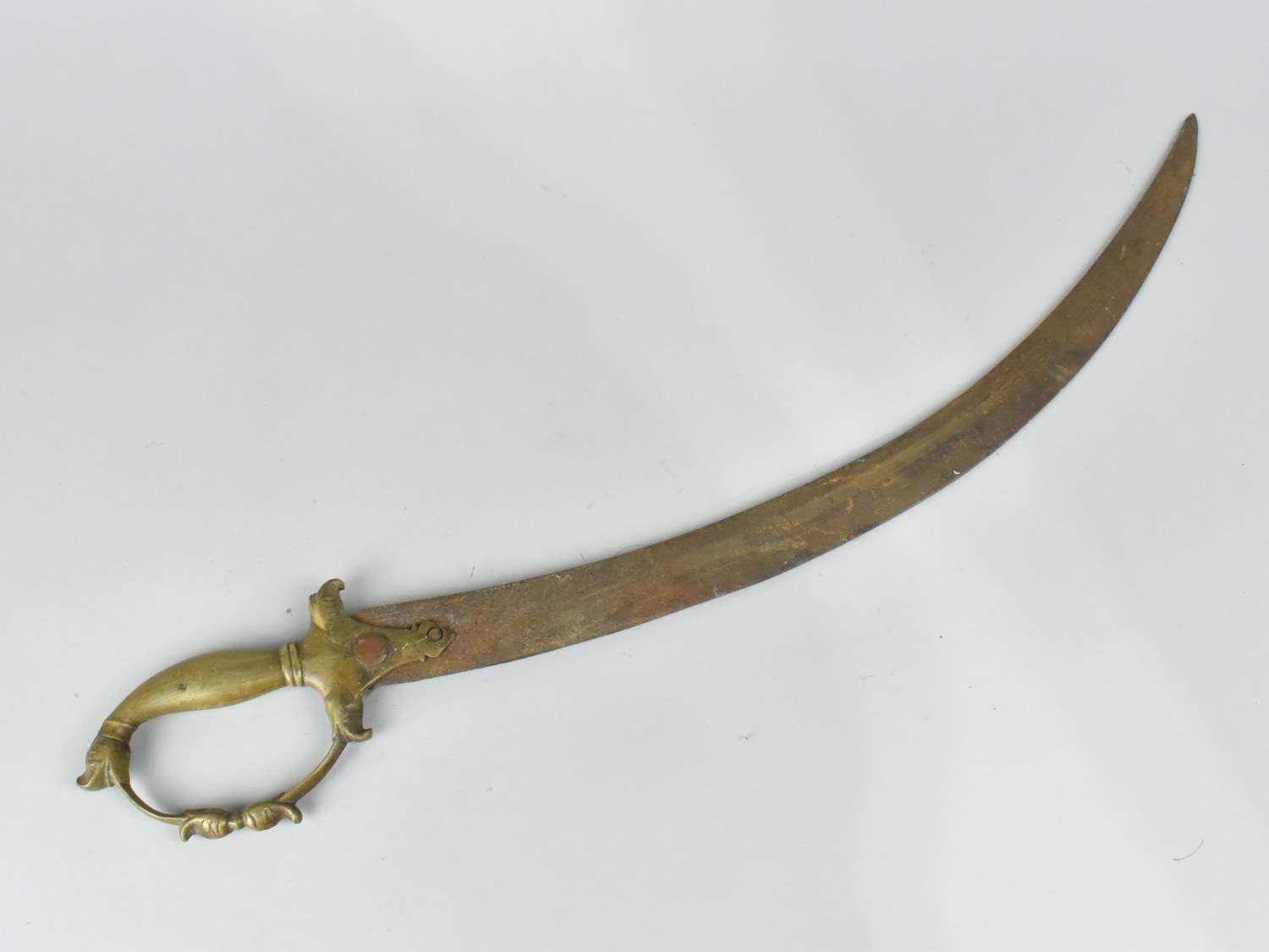 A North Indian Curved Blade Tulwar Short Sword or Dagger with Brass ...