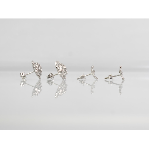 2 - Two Pairs of Diamond Mounted Earrings, Floral Examples and Snowflakes, 3.1gms, Floral Example 12.8mm... 