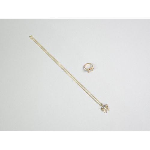 7 - A Matched Suite of 9ct Gold Jewellery to Comprise Necklace and Ring with Two Tone Butterfly Motif, R... 