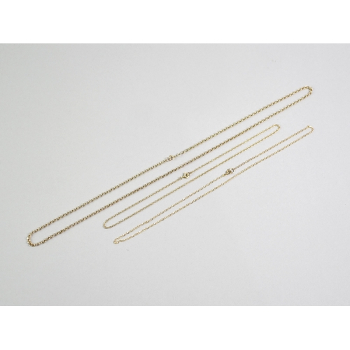 19 - A Collection of Three 9ct Gold Chains, Longest Belcher Chain Example 65.5cms Long, Total Weight 9.7g... 