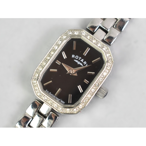 40 - A Rotary Stainless Steel Ladies Wrist Watch, Black Octagonal Dial with Baton Hour Indicators, Bezel ... 