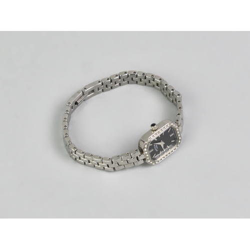 40 - A Rotary Stainless Steel Ladies Wrist Watch, Black Octagonal Dial with Baton Hour Indicators, Bezel ... 