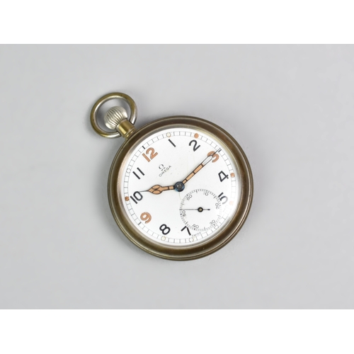43 - A Military Issue WWII Period Nickel Cased Omega Pocket Watch, White Enameled Fase with Red and Black... 