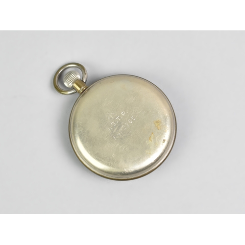 43 - A Military Issue WWII Period Nickel Cased Omega Pocket Watch, White Enameled Fase with Red and Black... 