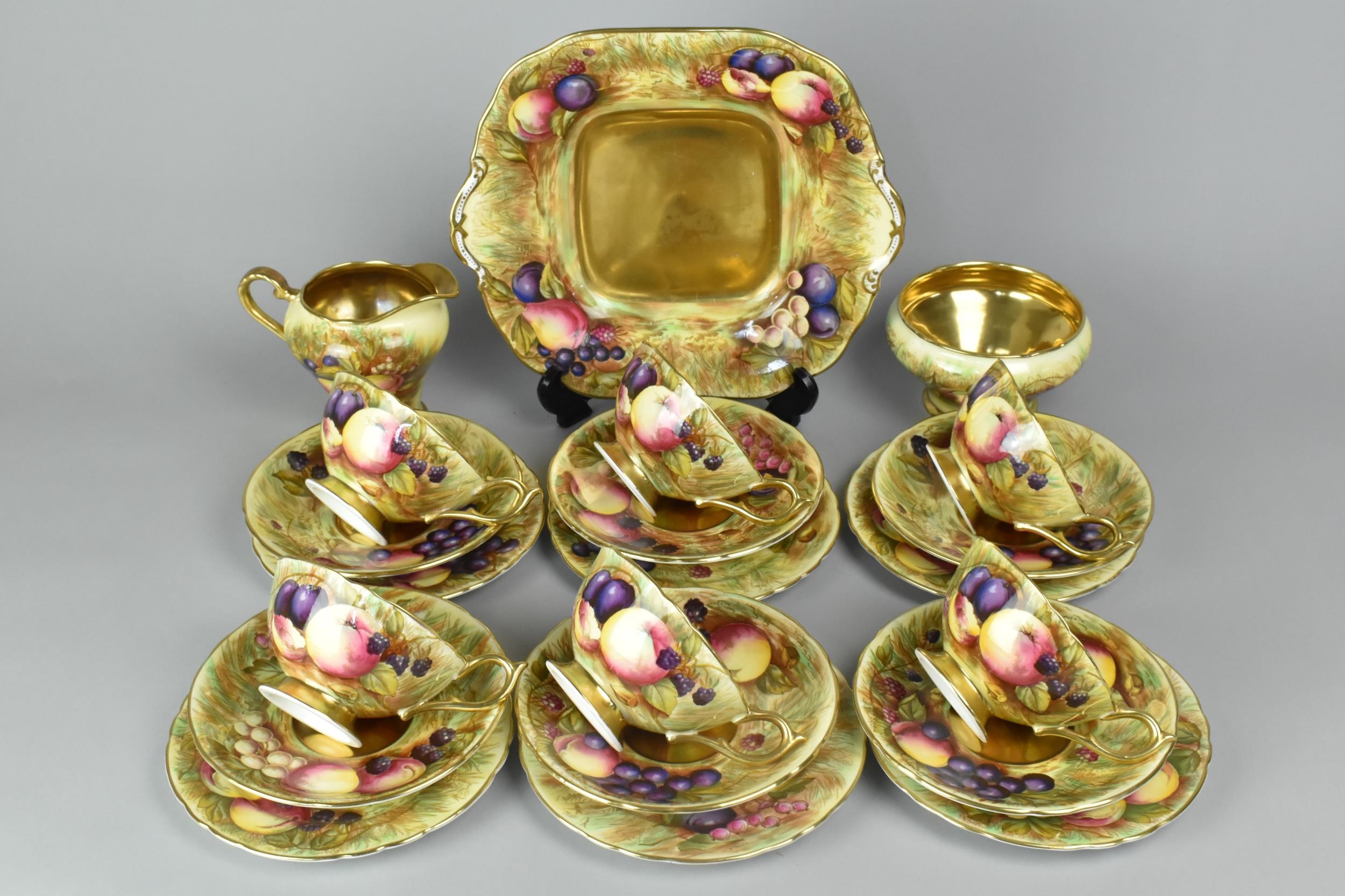 An Aynsley Hand Painted and Printed Orchard Gold Tea Set to Comprise ...