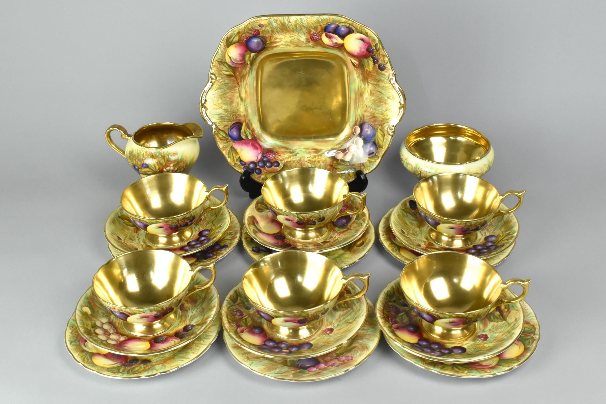 An Aynsley Hand Painted and Printed Orchard Gold Tea Set to Comprise ...